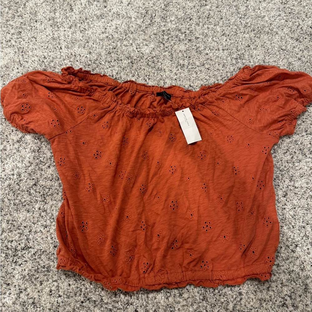 Orange crop off the shoulder shirt